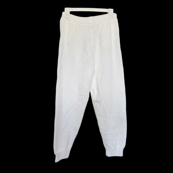 Womens White Knit High Rise Pants Drawstring Ribbed Size XL Sweatpants Jogger - Picture 4 of 13